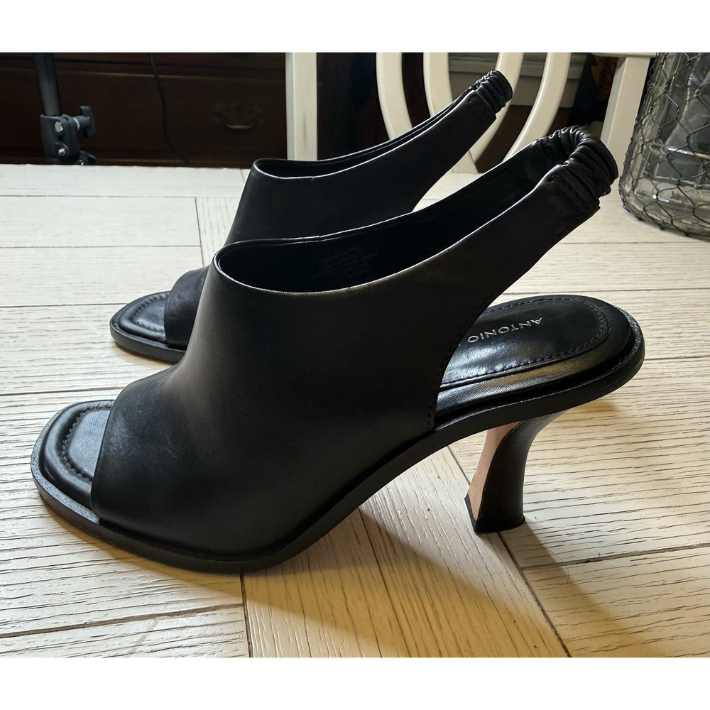Antonio Melani Black Leather Alexxa Slingback Peep Toe 3" Heel Pump Sandal Shoe